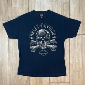 Harley Davidson Skull Graphic T Shirt Men’s L Black Oklahoma Biker Fort Thunder